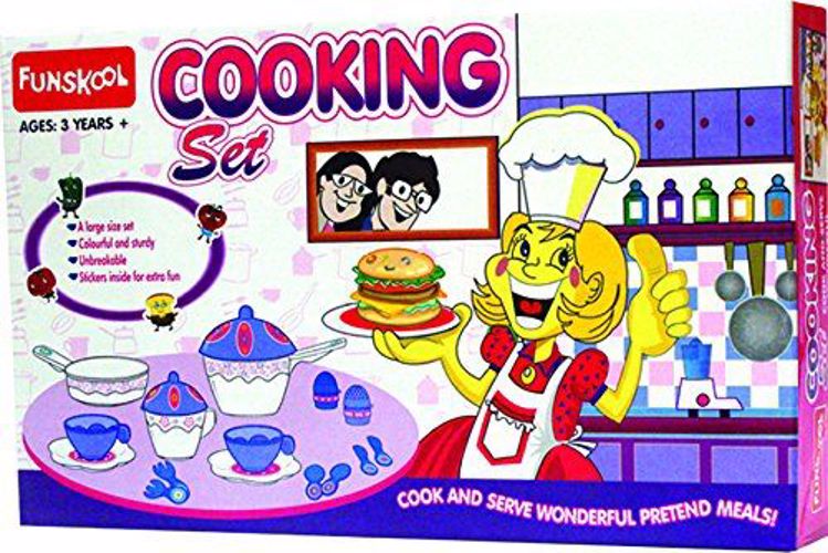 Full size cover page of the book 'Funskool Cooking Set- kids toy kitchen playset age 3+ 9803100'