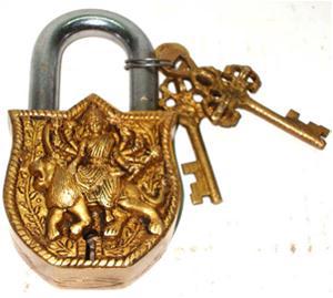 Full size cover page of the book 'MB-3077F  LOCK W/ KEYS DURGA DESIGN 4.5"X2.5"'