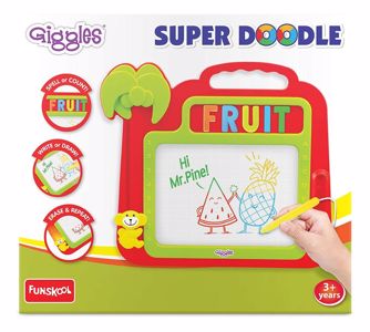 Cover page of the book 'Funskool Giggles Super Doodle- kids educational magnetic draw and erase board age 3+ 9923500'
