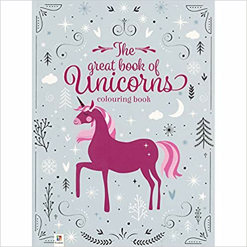 Full size cover page of the book 'THE GREAT BOOK OF UNICORNS COLOURING BOOK'