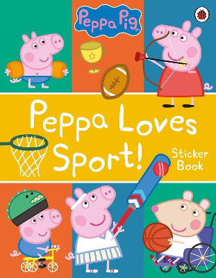 Full size cover page of the book 'PEPPA LOVES SPORT STICKER BOOK'