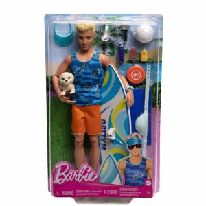Cover page of the book 'Barbie ?Ken Doll with Surfboard&Pet Puppy,Poseable Blonde Ken Beach Doll  Code HPT50'