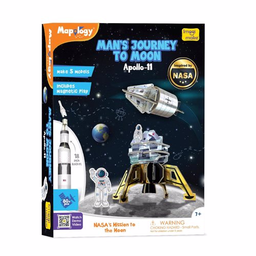 Full size cover page of the book 'Imagimake MP66 Mapology Mans Journey to Moon'