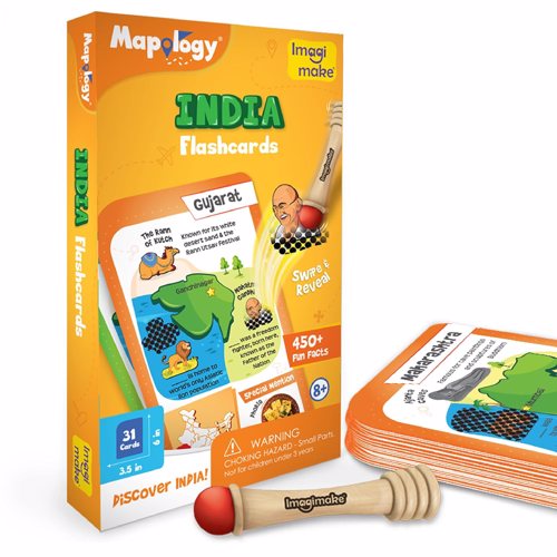 Full size cover page of the book 'Imagimake MP71 Mapology India Flash Cards'
