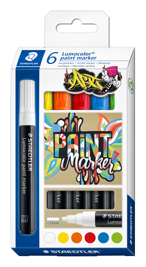 Full size cover page of the book 'Staedtler 349 C6 Lumocolour Acrylic Marker 6 Pcs'