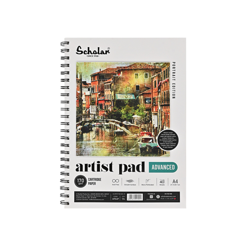 Full size cover page of the book 'Scholar Artist Pad Advanced - Portrait A4 170 Gsm APA4-P 80pgs'