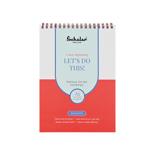 Full size cover page of the book 'Scholar TTS2 A5 Things To Do Spiral Pad 100pgs'