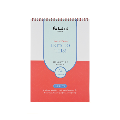 Full size cover page of the book 'Scholar TTS4 A4 Things To Do Spiral Pad 100pgs'