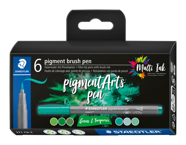 Full size cover page of the book 'Staedtler 371 C6-3 Pigmigment Brush Pen Green & Turqu6'